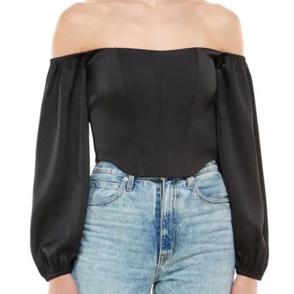 Wayf Tops - Wayf Black Off-Shoulder Corset Crop Top
